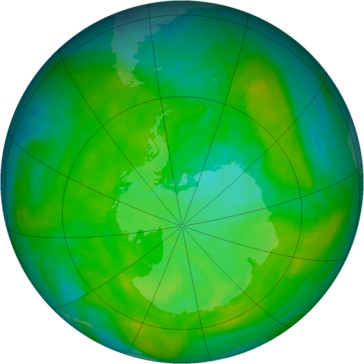 Antarctic ozone map for 19 December 1986